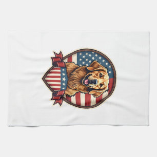 Golden Retriever USA Pride Vintage Dog Tee Kitchen Towel