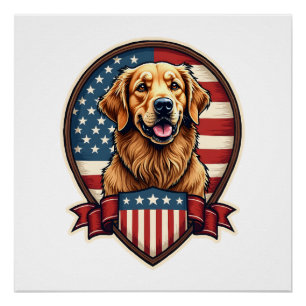 Golden Retriever USA Pride Vintage Dog Tee Poster
