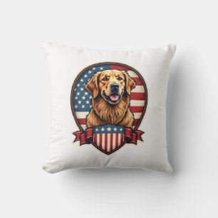 Golden Retriever USA Pride Vintage Dog Tee Throw Pillow