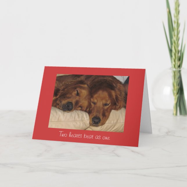 Golden Retriever Valentine's Day Card, Two Hearts Holiday Card (Front)