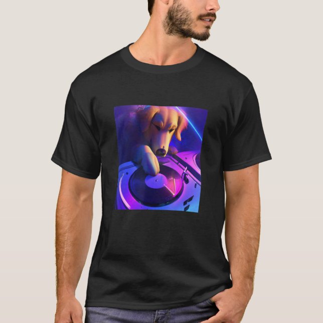 Golden Retriever Vaporwave DJ Dog  Aesthetic Boys  T-Shirt (Front)