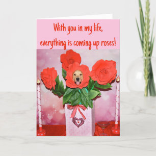 Golden Retriever Vase of Roses Valentine's Day Holiday Card