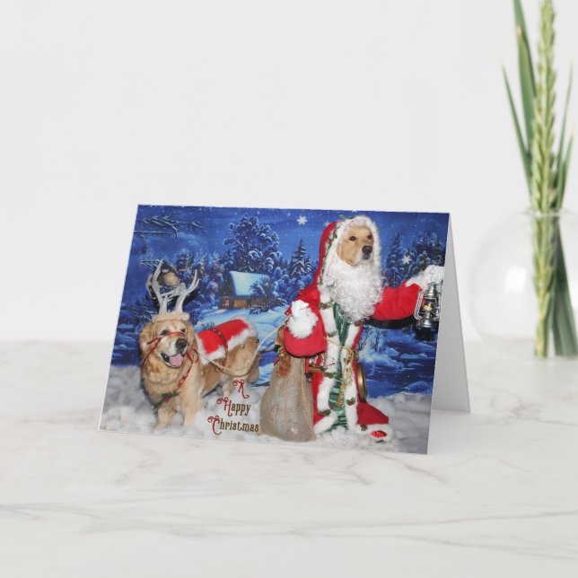 Golden Retriever Victorian Santa Christmas Holiday Card (Front)