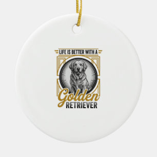 Golden Retriever Vintage Engraving Dog Lover Shirt Ceramic Ornament
