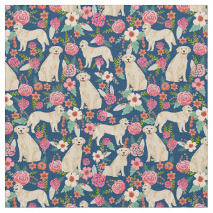 golden retriever vintage florals navy fabric