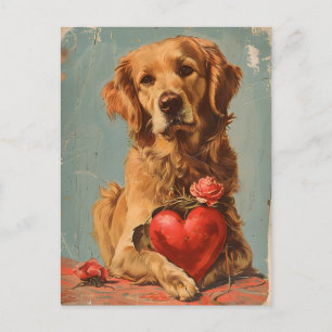 Golden Retriever Vintage Valentine's Day  Postcard