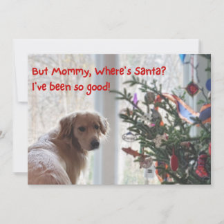 Golden Retriever Waiting For Santa Flat Christmas Holiday Card