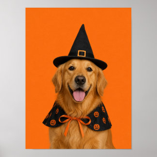 Golden Retriever Wall Art — Halloween Witch Pet Po