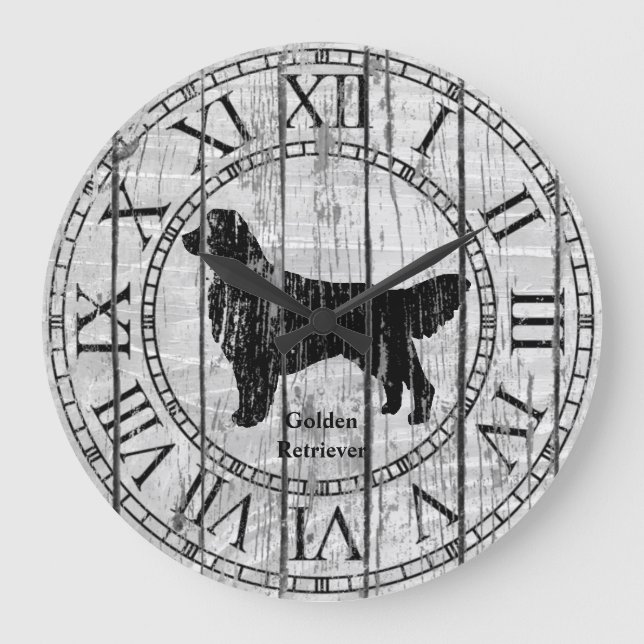 Golden Retriever Washed Wood Pattern Large Clock (Front)