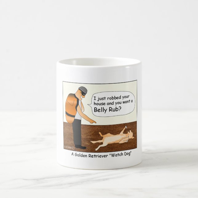 Golden Retriever Watch Dog Cartoon Mug (Center)