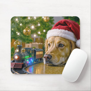 Golden Retriever Watching a Christmas Toy Train Mouse Pad