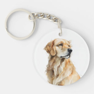 Golden Retriever Watercolor Art Keychain