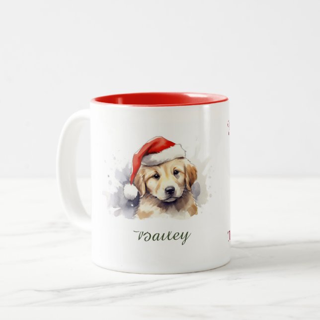 Golden Retriever Watercolor Christmas Mug (Front Left)