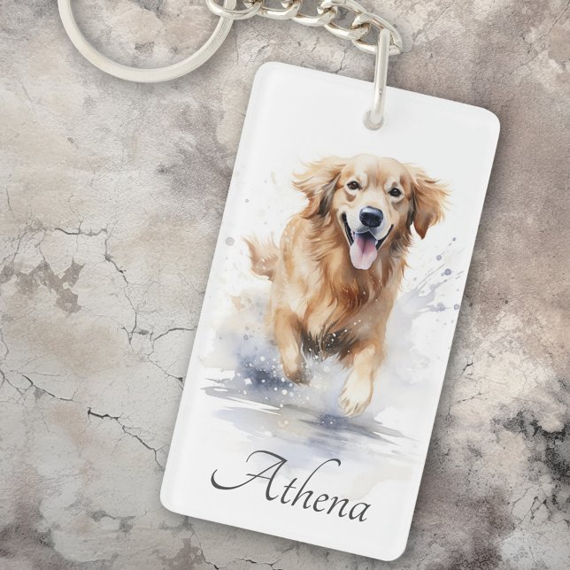 Golden retriever watercolor custom name text keychain (Golden retriever watercolor custom name text keychain)