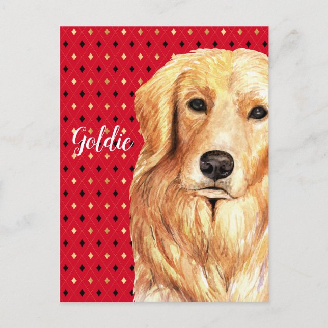 Golden Retriever Watercolor Personalized Postcard (Front)