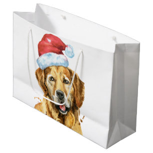 Golden Retriever Watercolor Santa Large Gift Bag