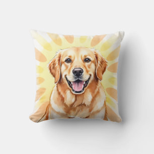 Golden Retriever Watercolor Sunray Art Throw Pillow