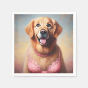 Golden Retriever Wearing a Pink Bra Napkin