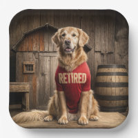 Golden Retriever Wearing a Red Retired Shirt