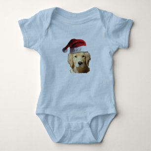 Golden Retriever wearing a Santa Claus Hat Baby Bodysuit