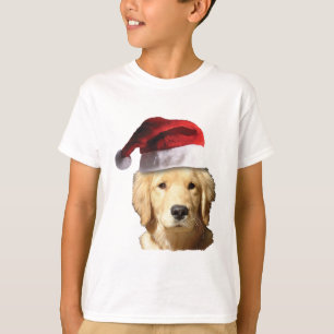 Golden Retriever wearing a Santa Claus Hat for Chr T-Shirt