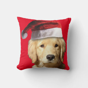 Golden Retriever wearing a Santa Claus Hat Throw Pillow