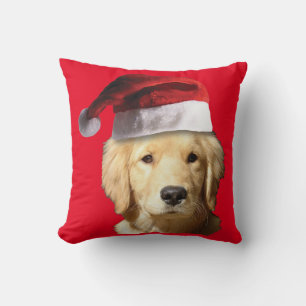 Golden Retriever wearing a Santa Claus Hat Throw Pillow