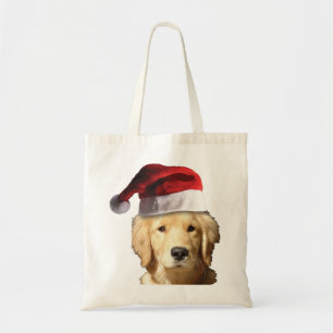 Golden Retriever wearing a Santa Claus Hat Tote Bag