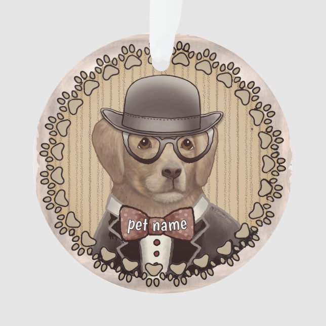 Golden Retriever wearing glasses Ornament (Front)