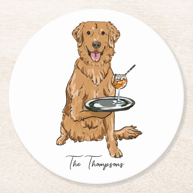 Golden Retriever  Wedding  Round Paper Coaster (Front)