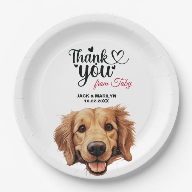 Golden Retriever Wedding Thank You Paper Plate (Front)