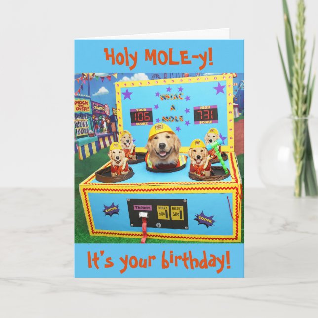 Golden Retriever Whac A Mole Birthday  Card (Front)