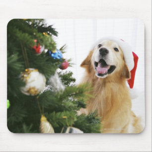 Golden retriever which watches Christmas tree Mouse Pad