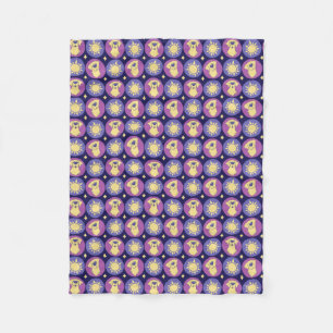 Golden Retriever Whimsical Sun Polka Dot Dark Blue Fleece Blanket