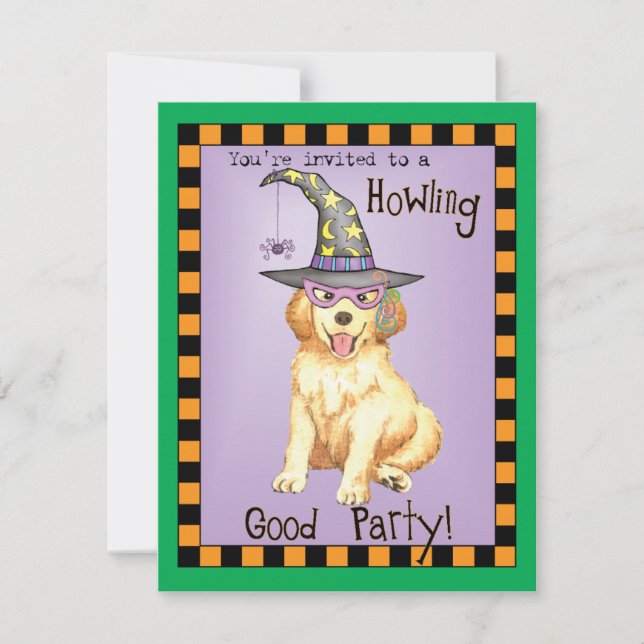 Golden Retriever Witch Invitation (Front)