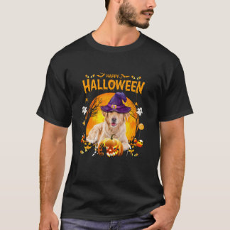 Golden Retriever Witch Pumpkin Halloween Women Fun T-Shirt