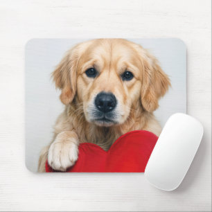 Golden Retriever With a Red Heart Pillow Mouse Pad