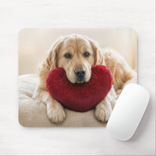 Golden Retriever With a Red Heart Pillow Mouse Pad