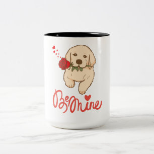 Golden retriever with a rose. Be Mine Two-Tone Coffee Mug