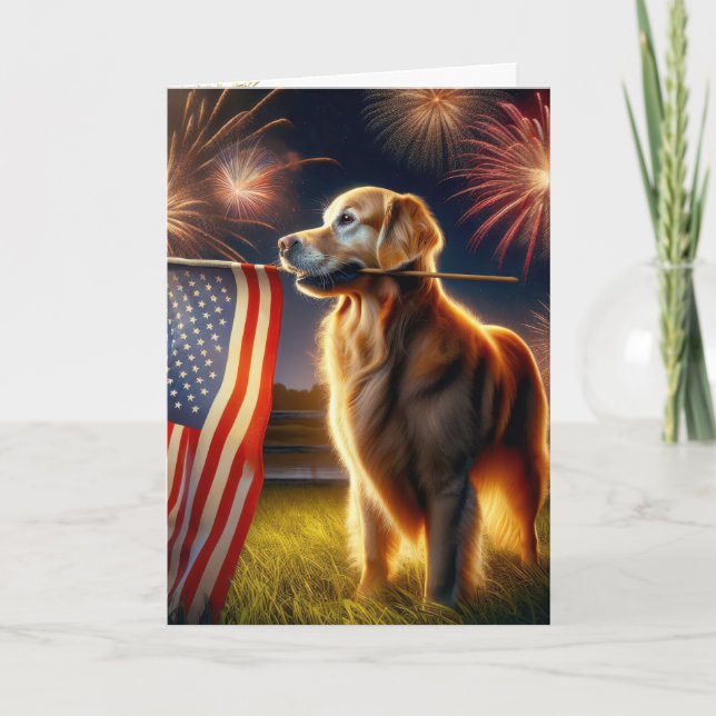 Golden Retriever With American Flag Card (Front)