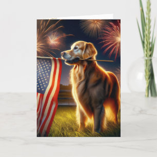 Golden Retriever With American Flag Card