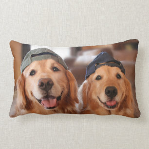 Golden Retriever With Baseball Cap Lumbar Pillow