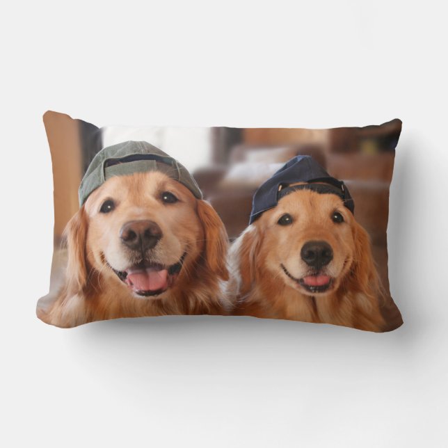 Golden Retriever With Baseball Cap Lumbar Pillow (Front)