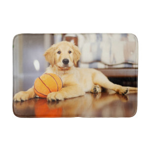 Golden Retriever With Basketball Toy Bath Mat