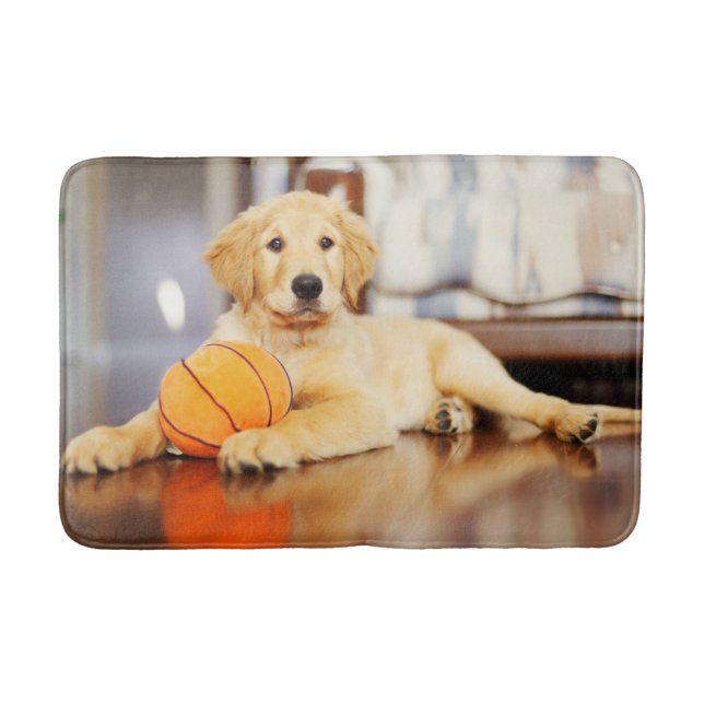 Golden Retriever With Basketball Toy Bath Mat (Front)