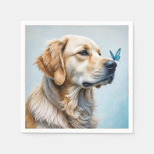 Golden Retriever With Blue Butterfly Napkin (Front)