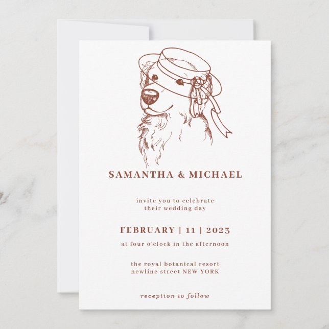 Golden Retriever with bride hat Invitation (Front)