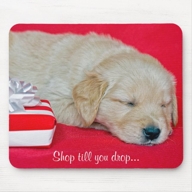 golden retriever with Christmas gift Mouse Pad (Front)