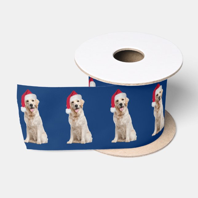 Golden Retriever with Christmas Hat  Satin Ribbon (Spool)