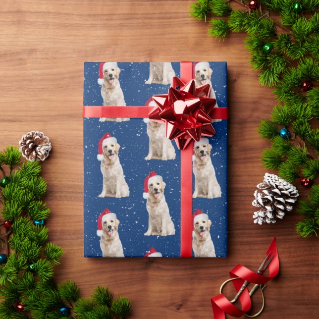 Golden Retriever with Christmas Hat Wrapping Paper (Holiday Gift)